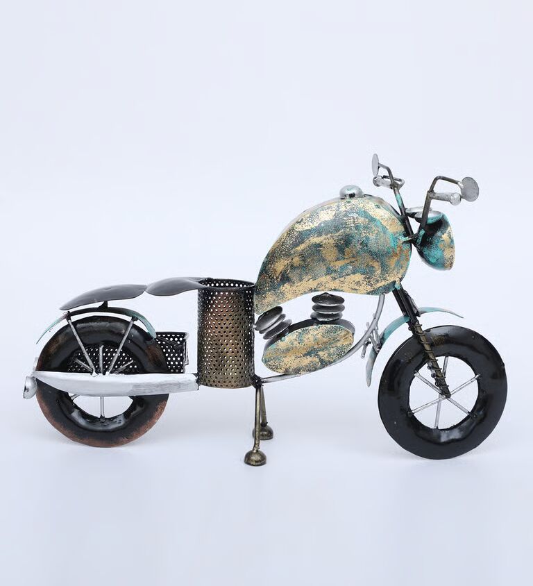 Bike White Metal Pen Holder