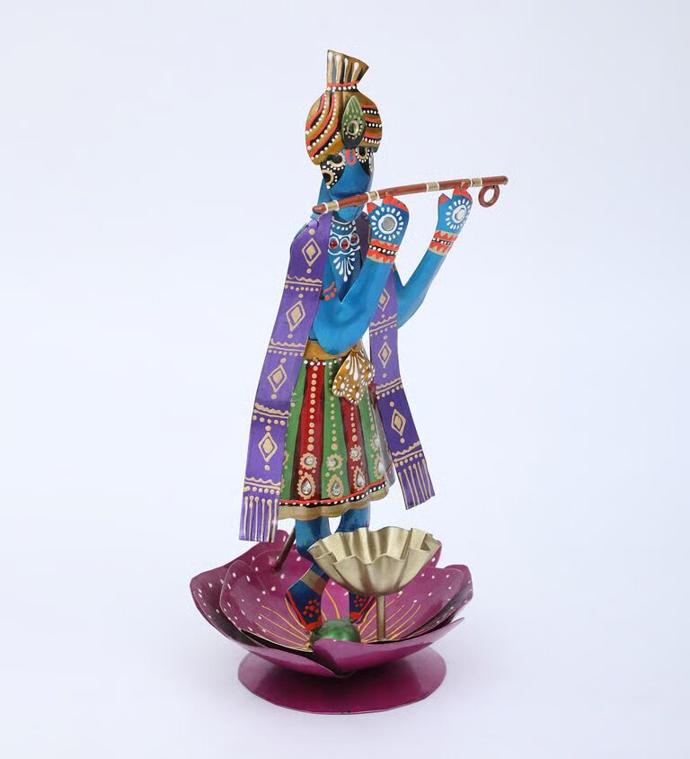 Decorative Krishna Multicolour Metal Table Tea Light Holder