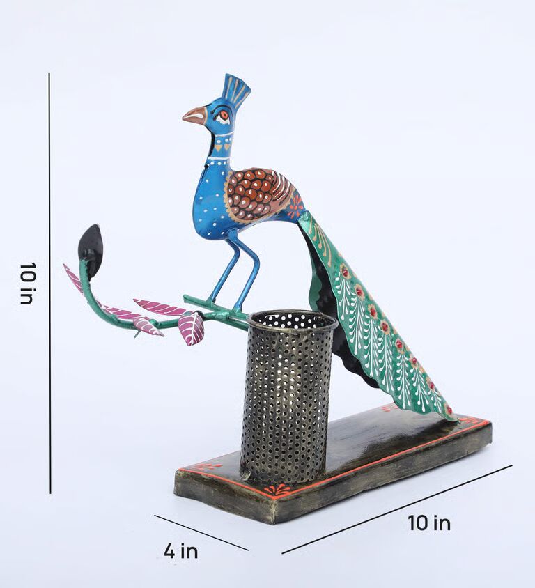 Peacock Multicolour Metal Pen Stand