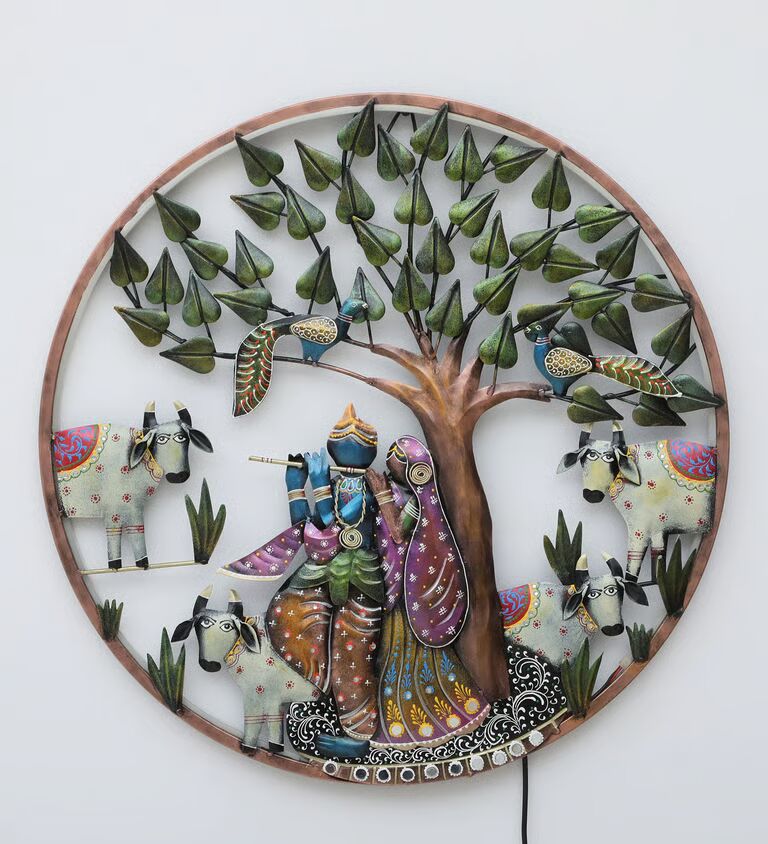 Radha Krishna Tree Multicolour Iron Wall Art