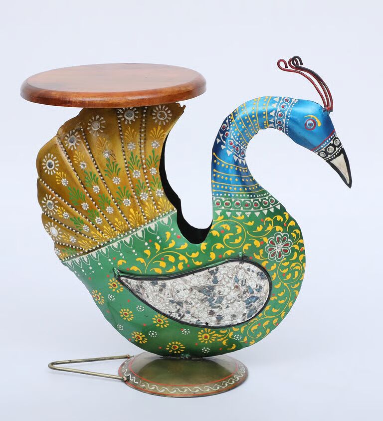 Peacock Stool Multicolour Iron Figurines
