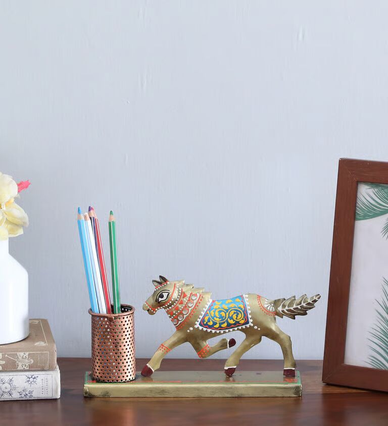 Horse Multicolour Metal Pen Stand