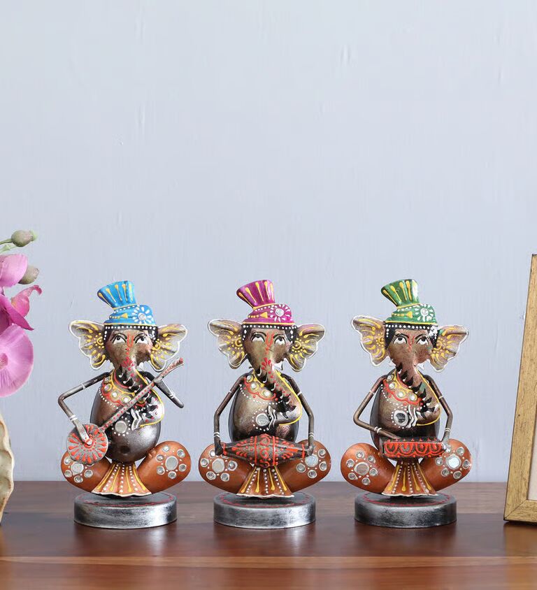 Ganesh Musicain S/3 Multicolour Metal Idol