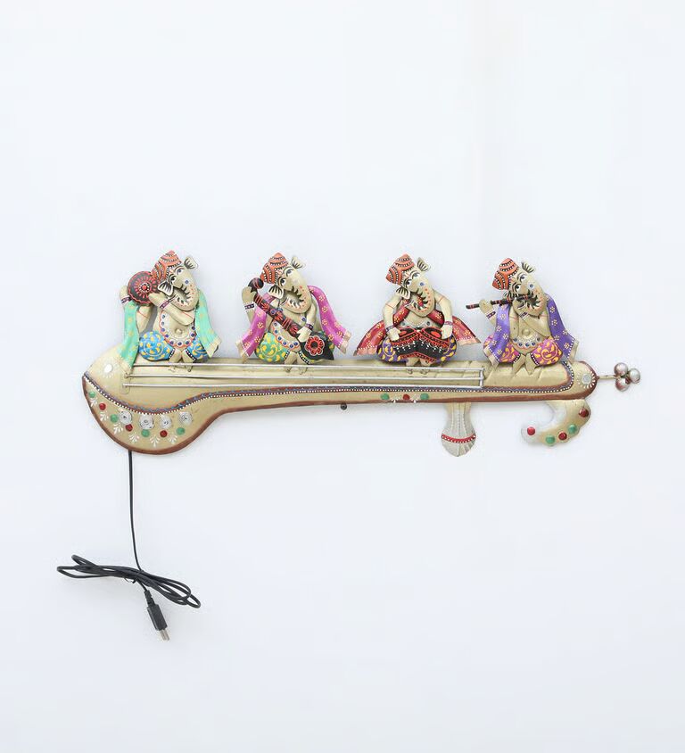 Decorative Ganesh Shehnai Multicolour Metal Wall Art