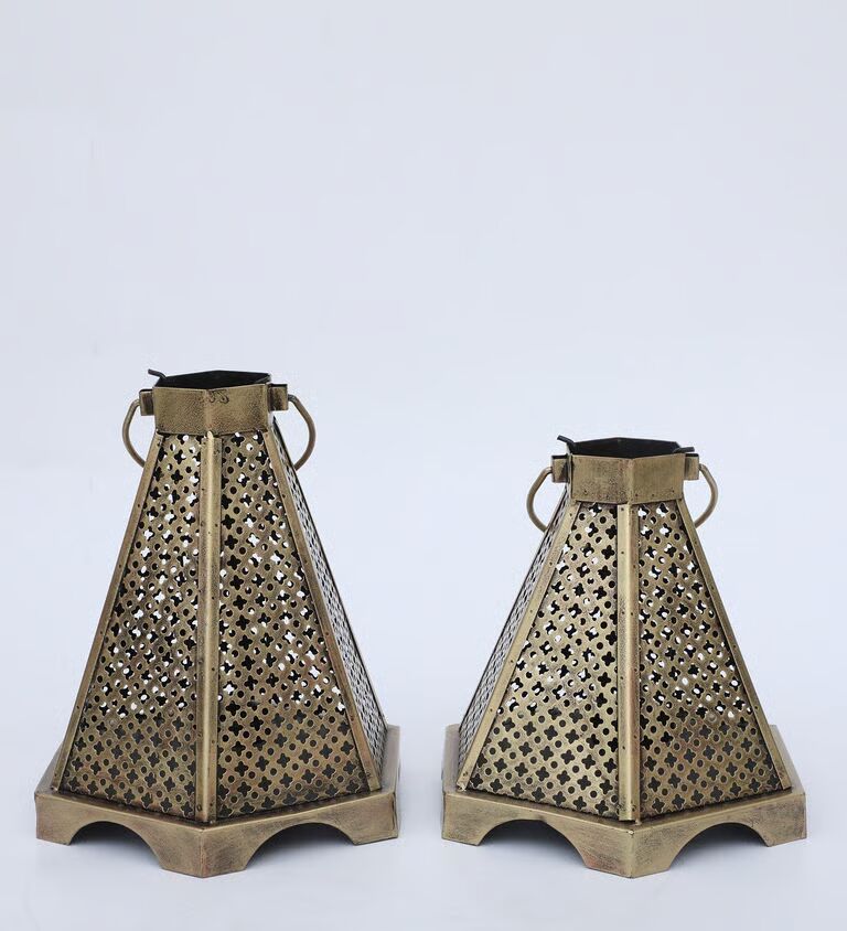 Basket Set Of 2 Multicolour Iron Tea Light Holder