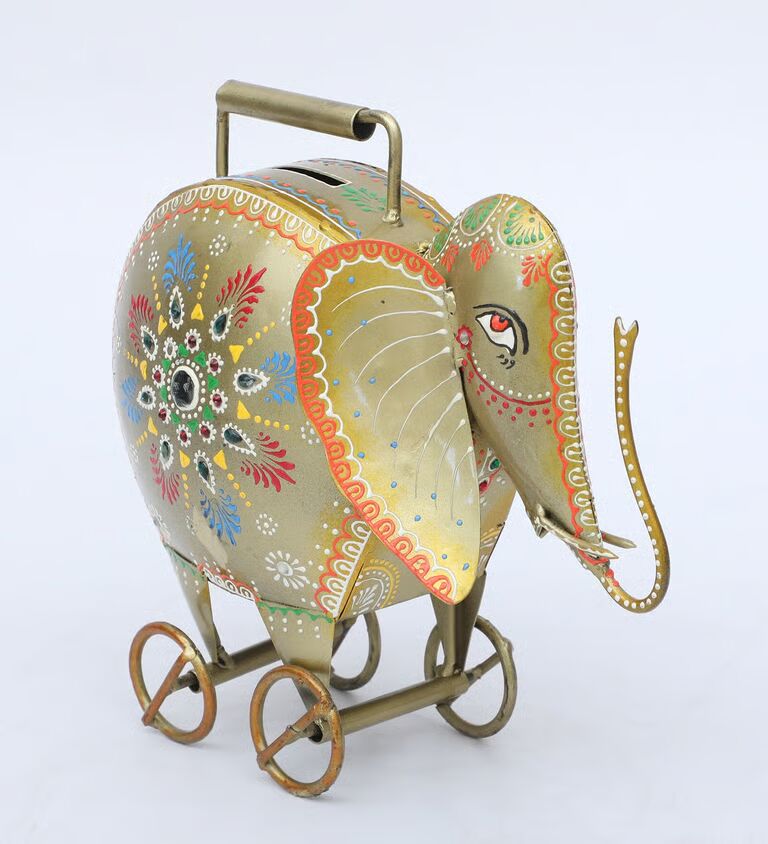 Elephant Coin Multicolour Iron Figurines