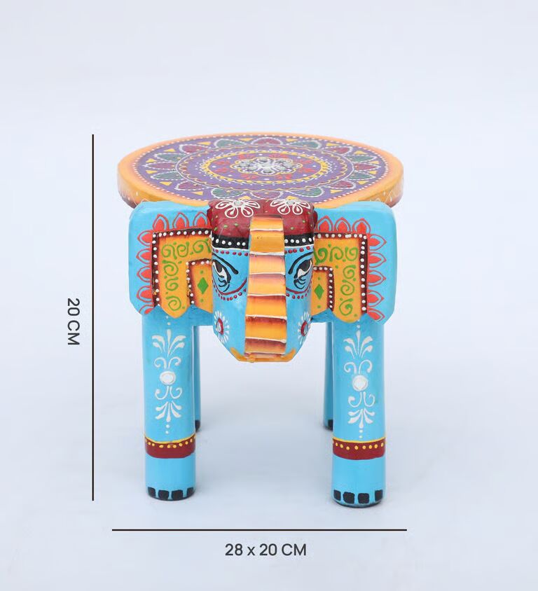 Elephant Multicolour Solid Wood Chowkies