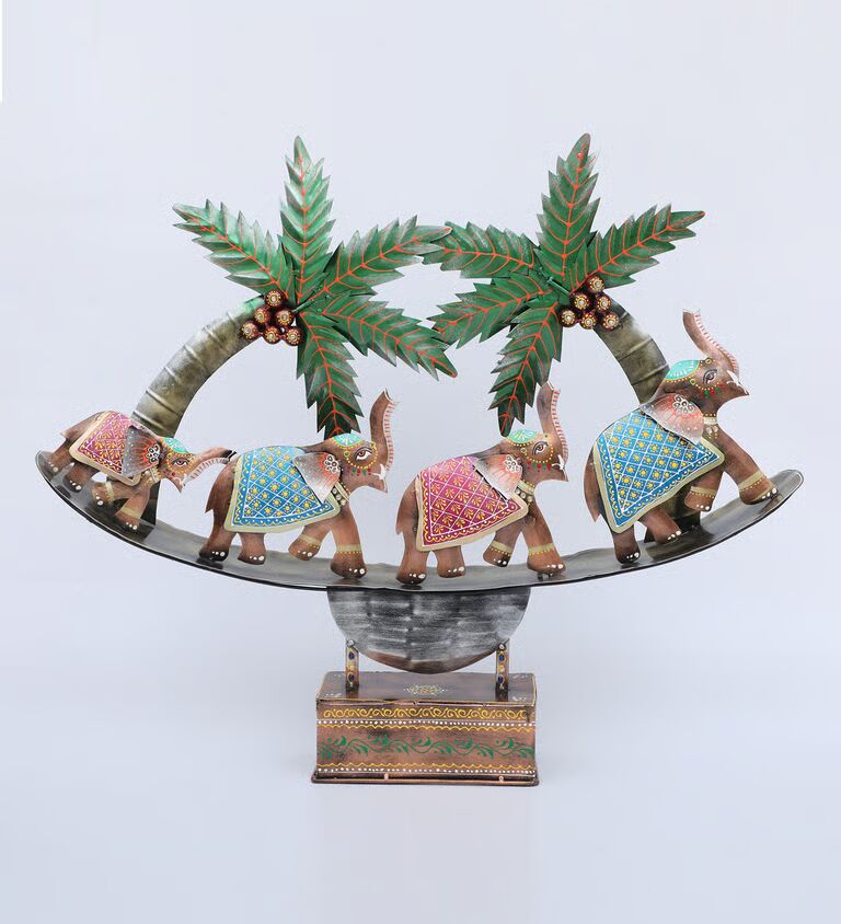 4 Running Elephant Multicolour Iron Figurine