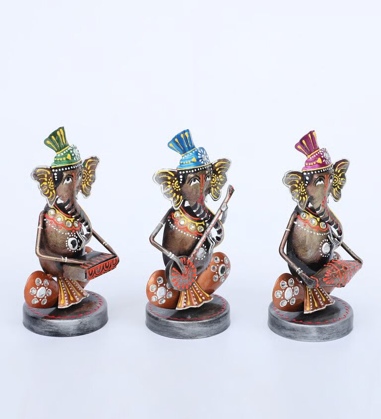 Ganesh Musicain S/3 Multicolour Metal Idol