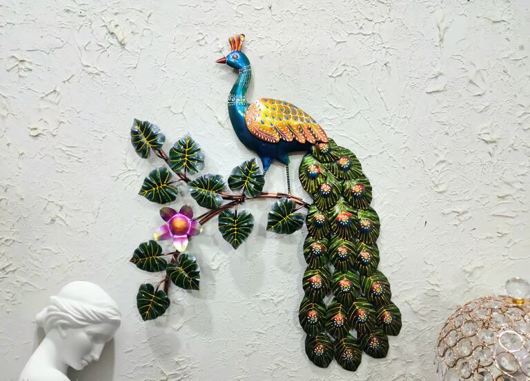Multicolor Iron Peacock Traditional Wall 