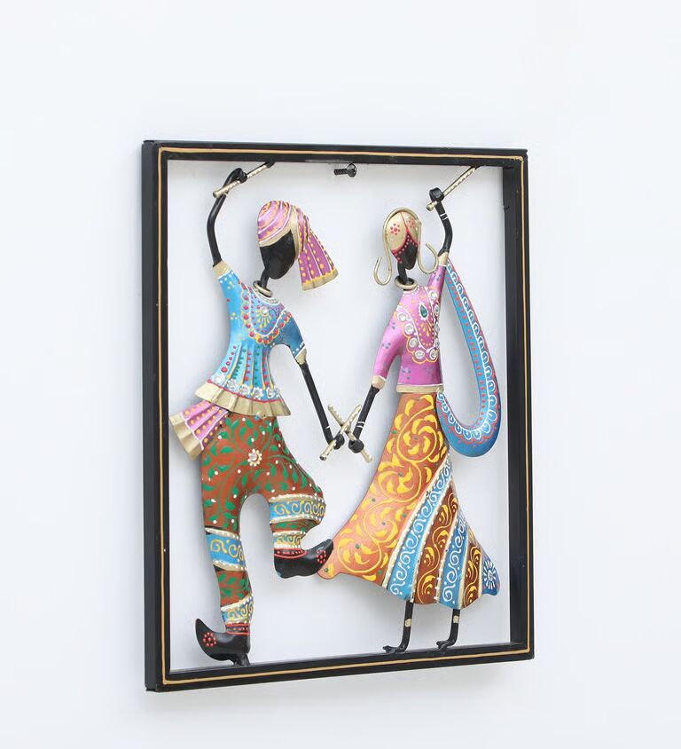 Decorative Dandiya Fram Multicolour Iron Wall Art