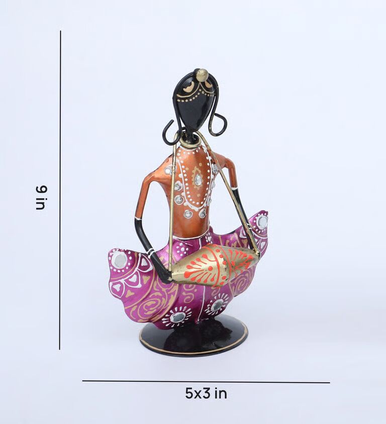Lady Doll Set Of 3 Multicolour Iron Figurines