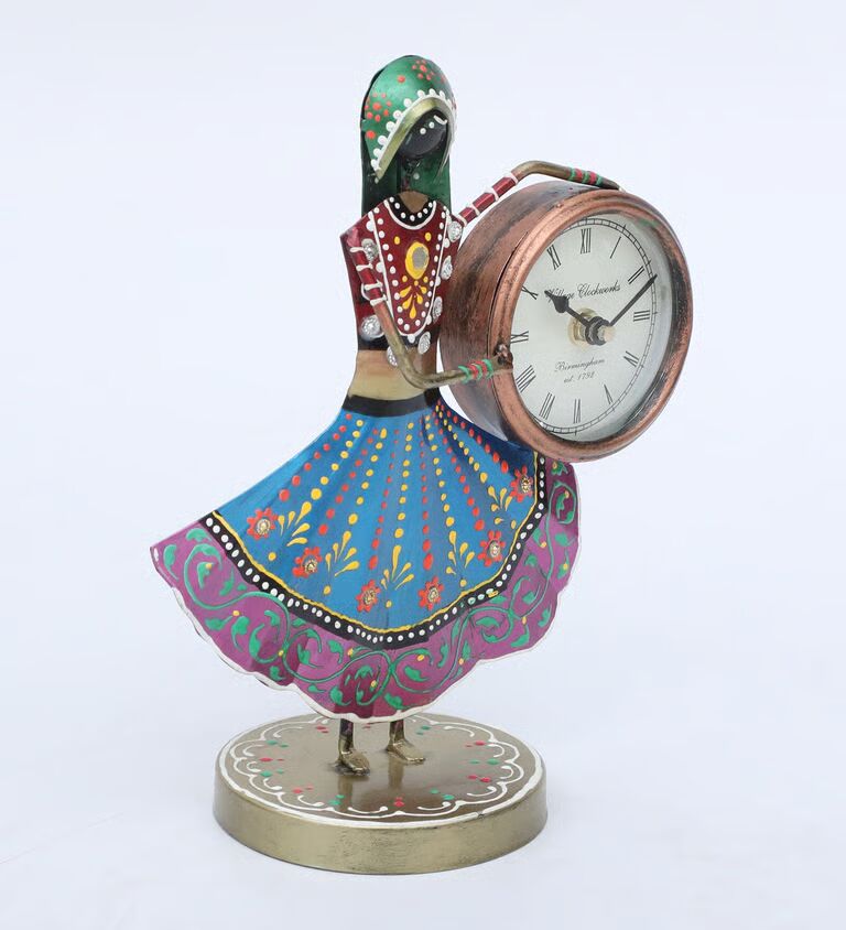 Lady 3'' Multicolour Iron Table Clock