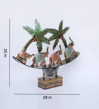 4 Running Elephant Multicolour Iron Figurine