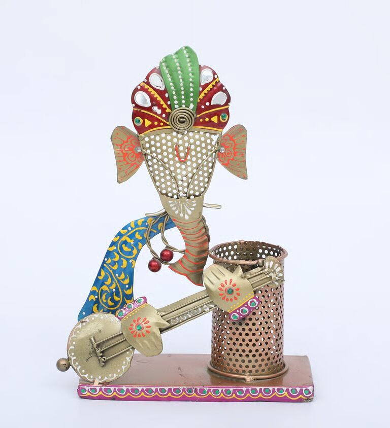 Ganesha Multicolour Metal Pen Holder