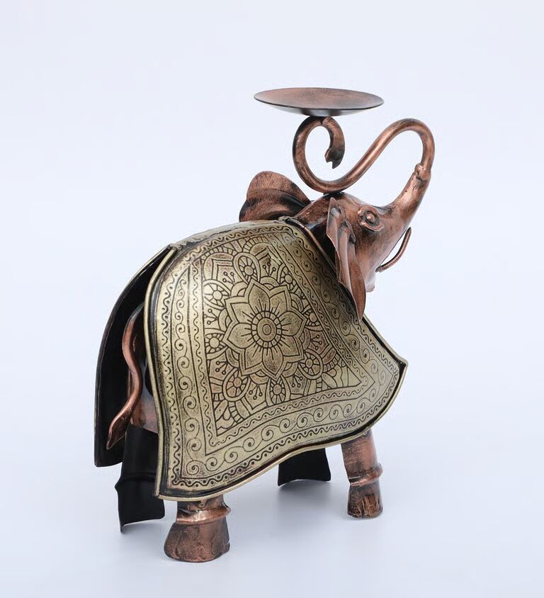 Decorative Elephant Multicolour Metal Table Tea Light Holder