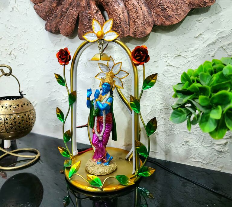 Decorative Krishna Multicolour Metal Table Stand led