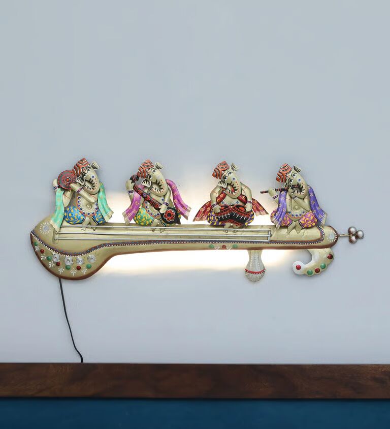 Decorative Ganesh Shehnai Multicolour Metal Wall Art