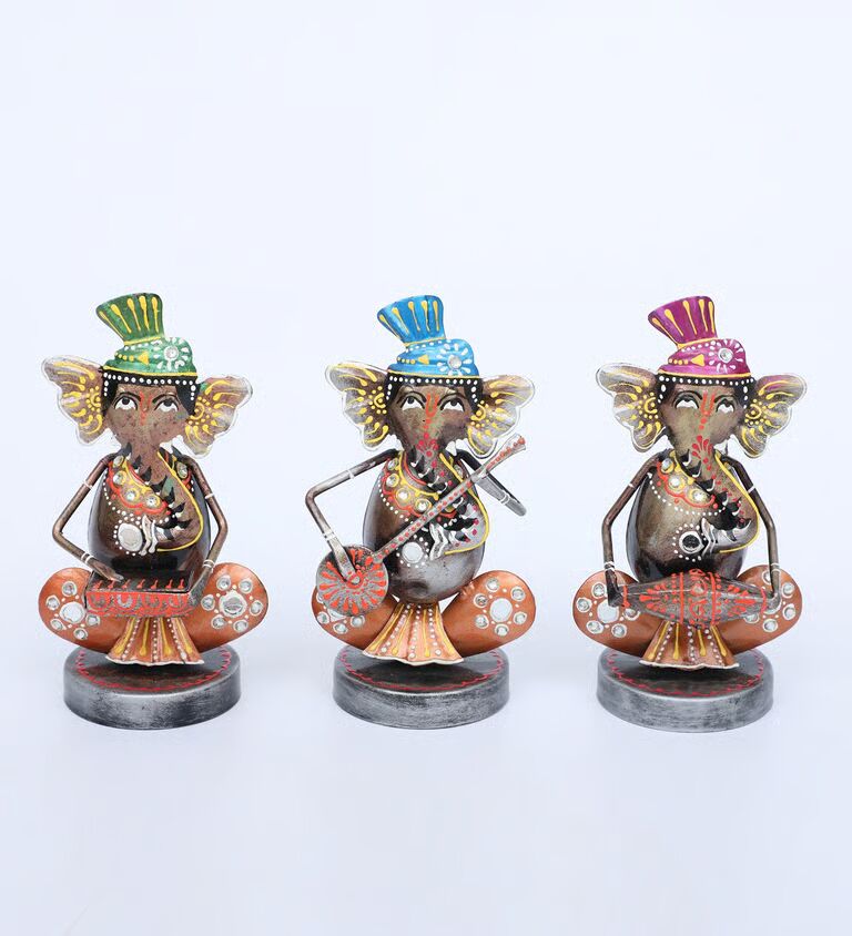 Ganesh Musicain S/3 Multicolour Metal Idol