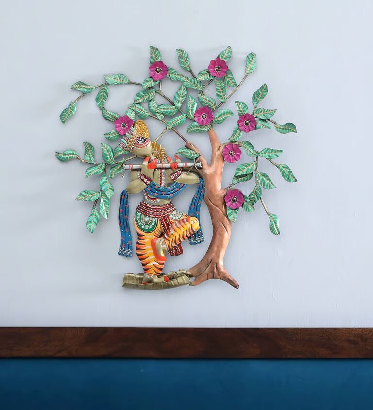 Decorative Krishna Tree Multicolour Iron Wall Art