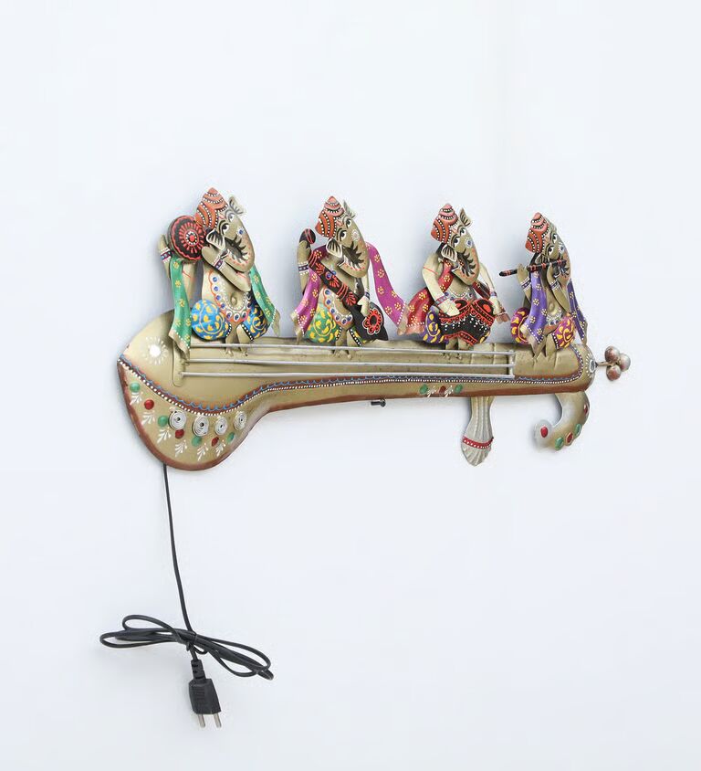 Decorative Ganesh Shehnai Multicolour Metal Wall Art
