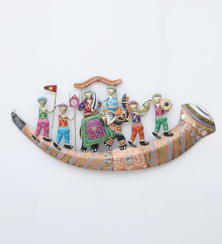 Decorative Elephant Shenai Multicolour Iron Wall Art