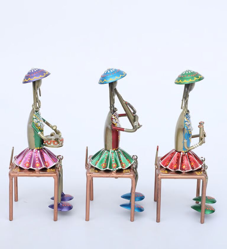 Lady Hanging Set Of 3 Bench Multicolour Iron Figurines