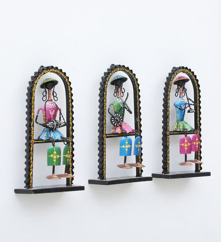 Decorative 3 Safa Panel Virtical Multicolour Metal Wall Art