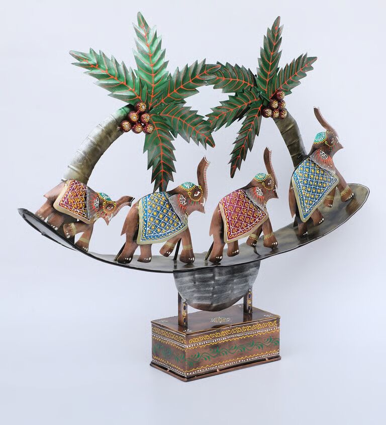 4 Running Elephant Multicolour Iron Figurine