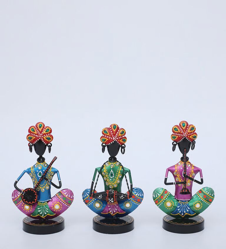 Mini Musician Set Of 3 Multicolour Iron Figurines