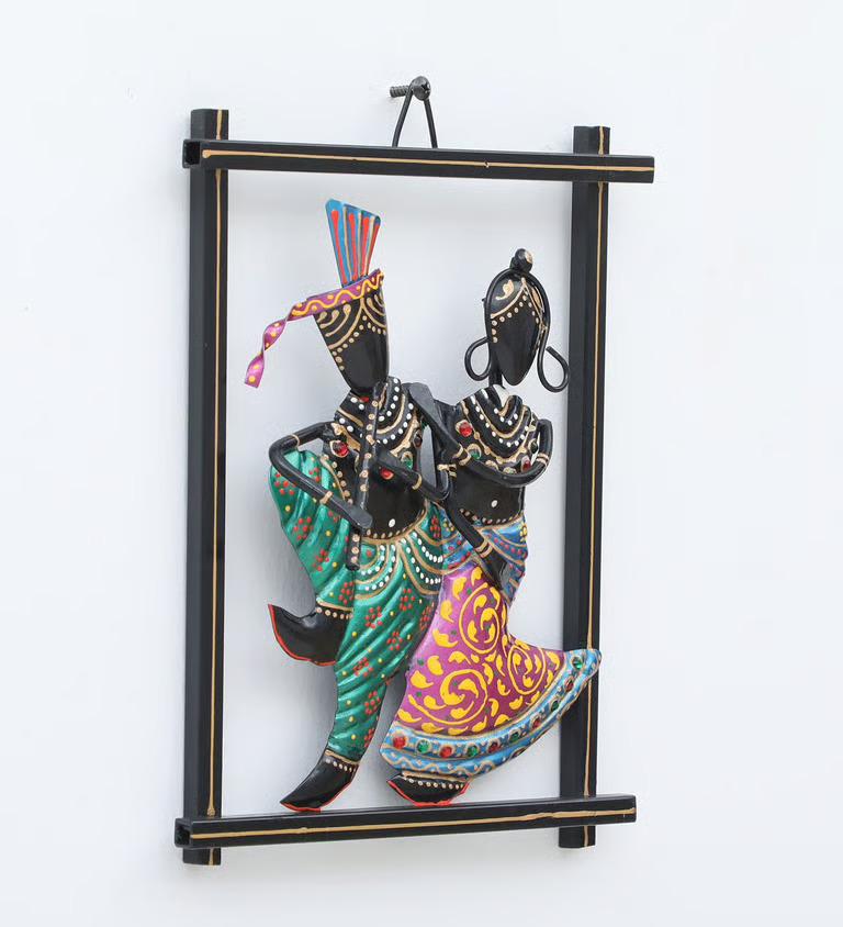 Decorative Rhady Krishna Fram Multicolour Metal Wall Art