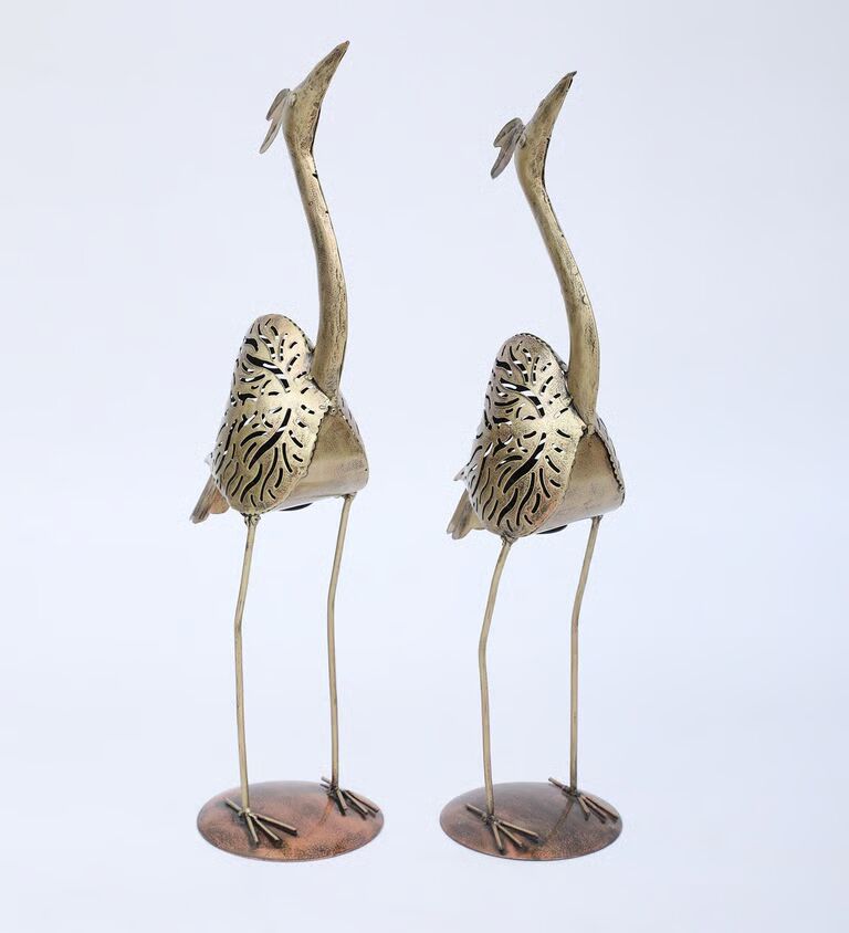 Decorative Duck Set Of 2 Multicolour Metal Table Tea Light Holder