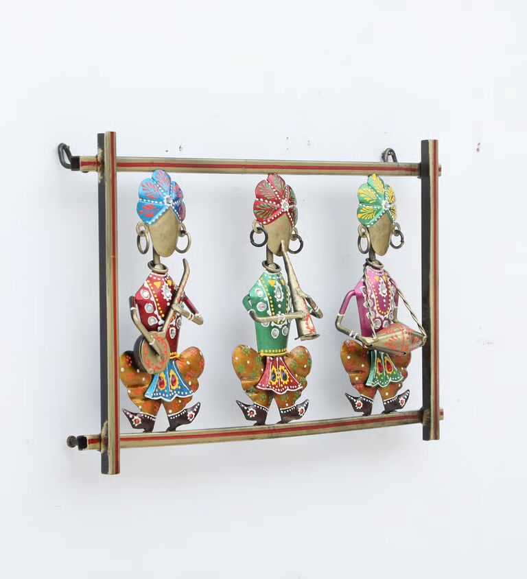Decorative 3 Panjabi Fram Multicolour Iron Wall Art