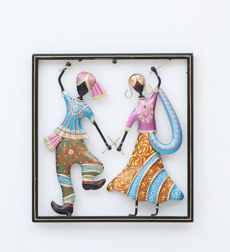 Decorative Dandiya Fram Multicolour Iron Wall Art