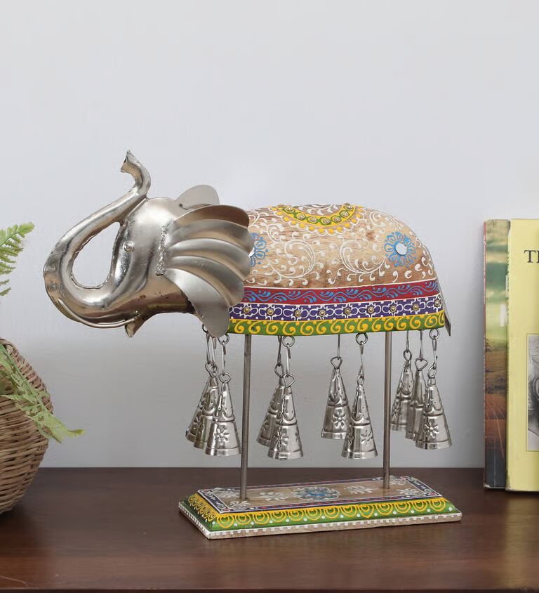 Bell Elephant Multicolour Wooden Figurines