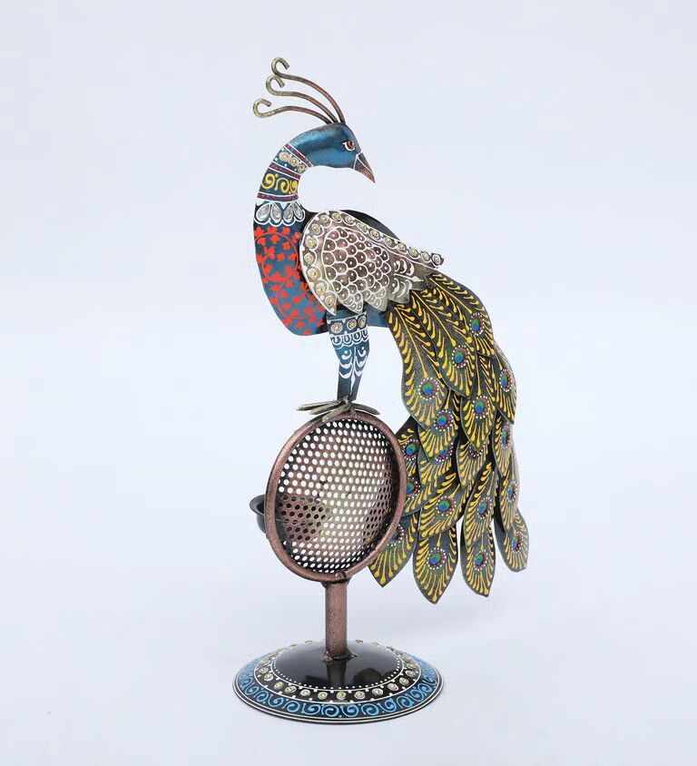 Peacock Multicolour Iron Tea Light Holder
