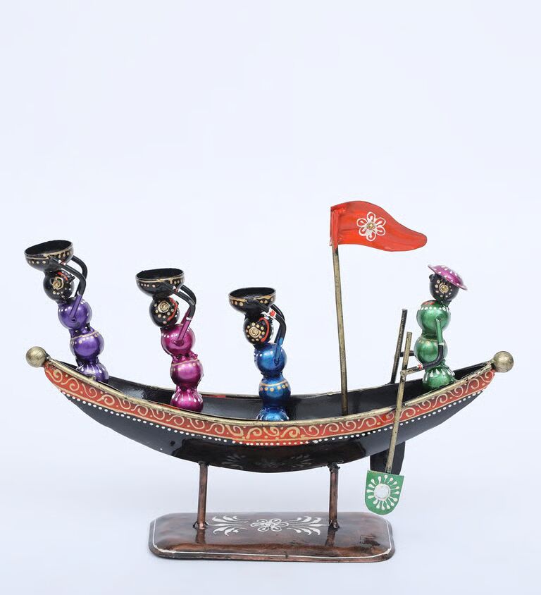 Decorative Boat Multicolour Metal Table Tea Light Holder
