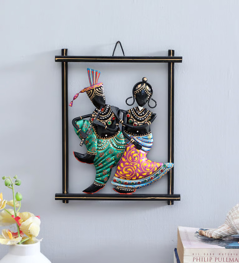 Decorative Rhady Krishna Fram Multicolour Metal Wall Art