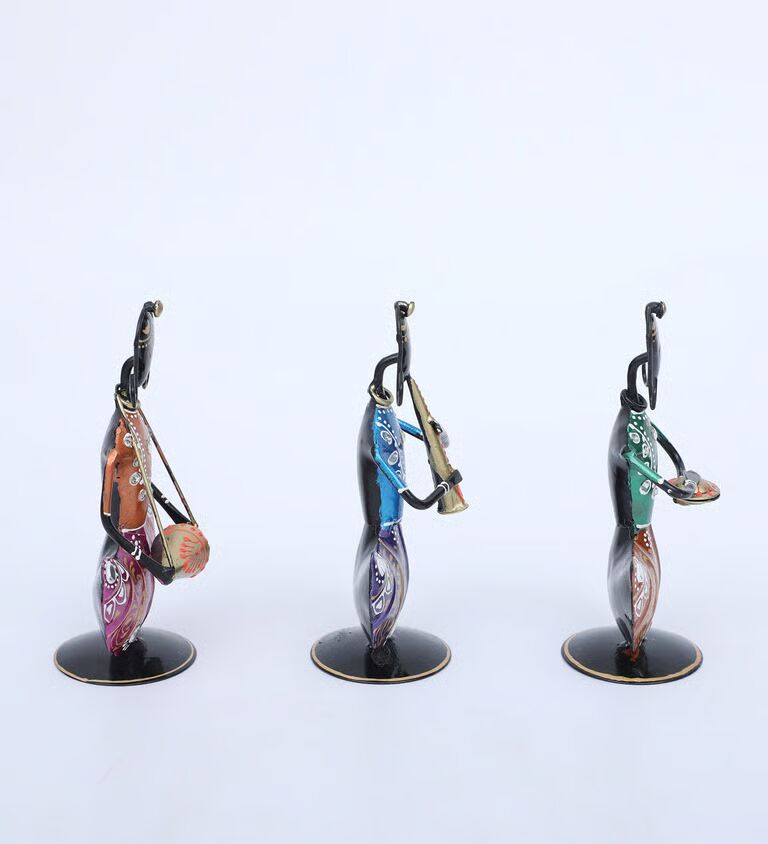 Lady Doll Set Of 3 Multicolour Iron Figurines