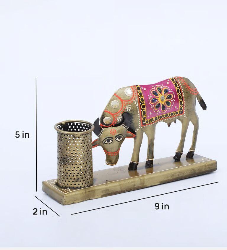 Cow Multicolour Metal Pen Stand