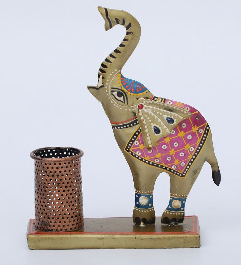 Elephant Multicolour Metal Pen Stand