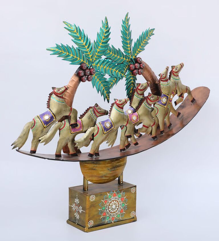 Running Horse Multicolour Iron Figurine