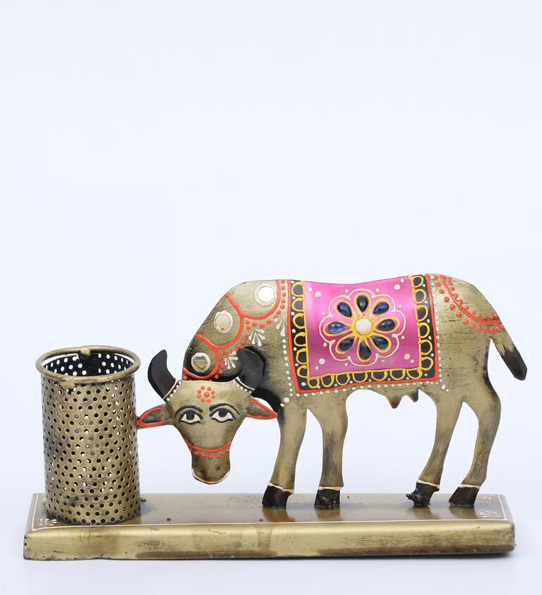 Cow Multicolour Metal Pen Stand