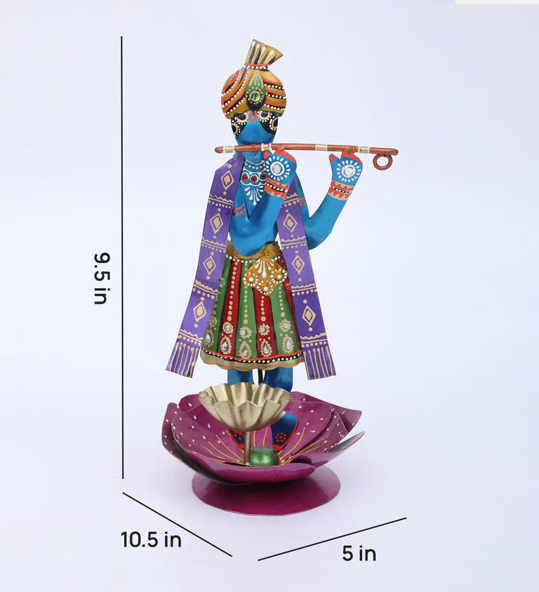 Decorative Krishna Multicolour Metal Table Tea Light Holder
