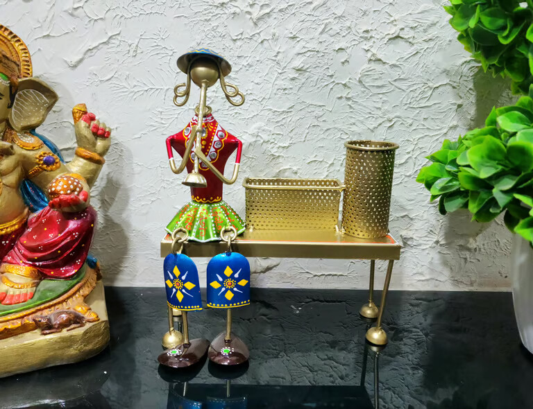 Decorative Multicolour lady hanging pen stand and card holder