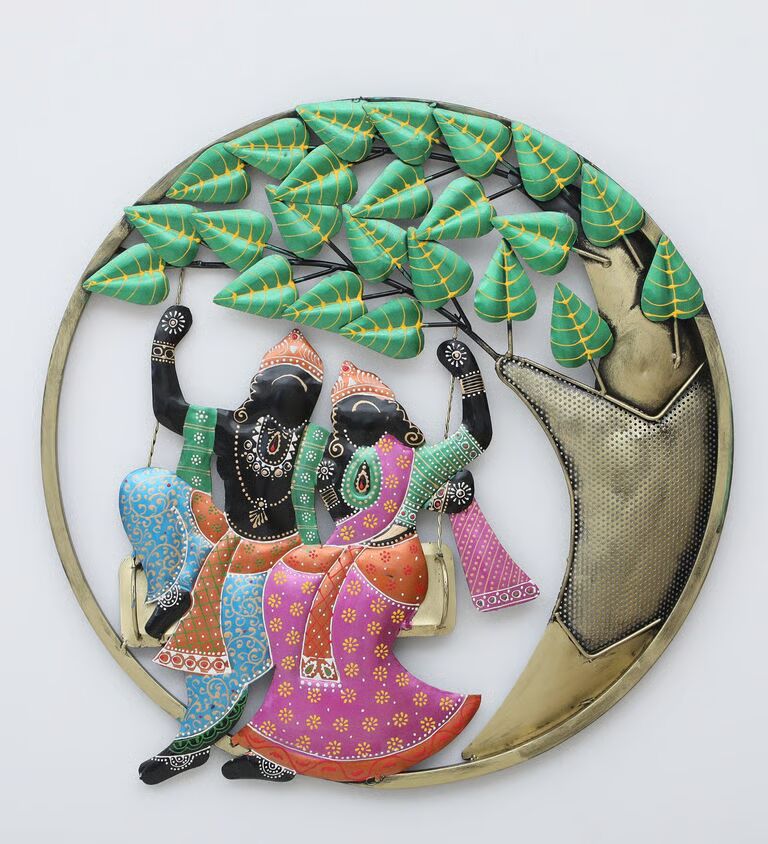 Radha Krishna Tree Multicolour Iron Wall Art