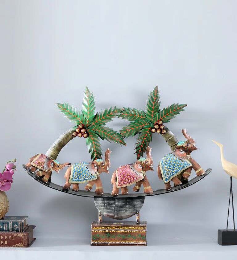 4 Running Elephant Multicolour Iron Figurine