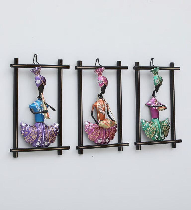Punjabi Set Of 3 Multicolour Iron Wall Art