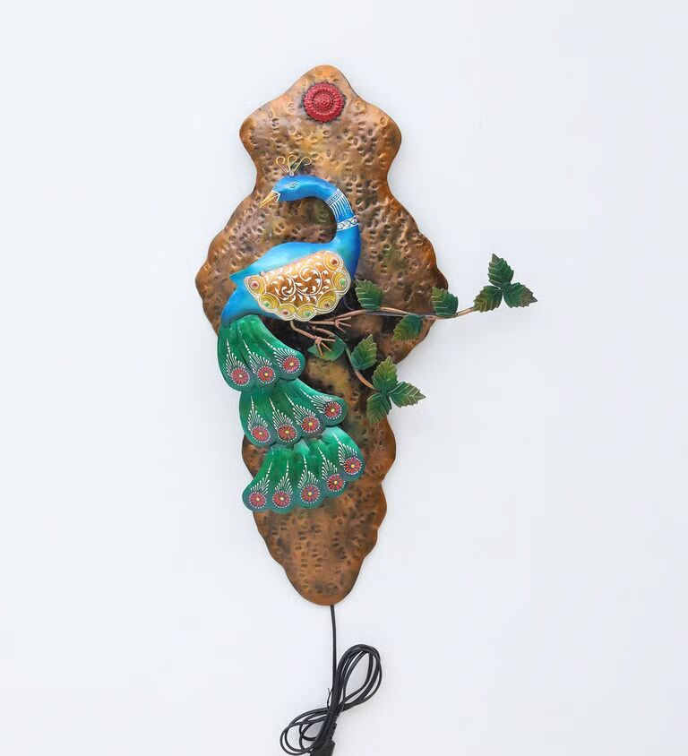Decorative Peacock Multicolour Metal Wall Art