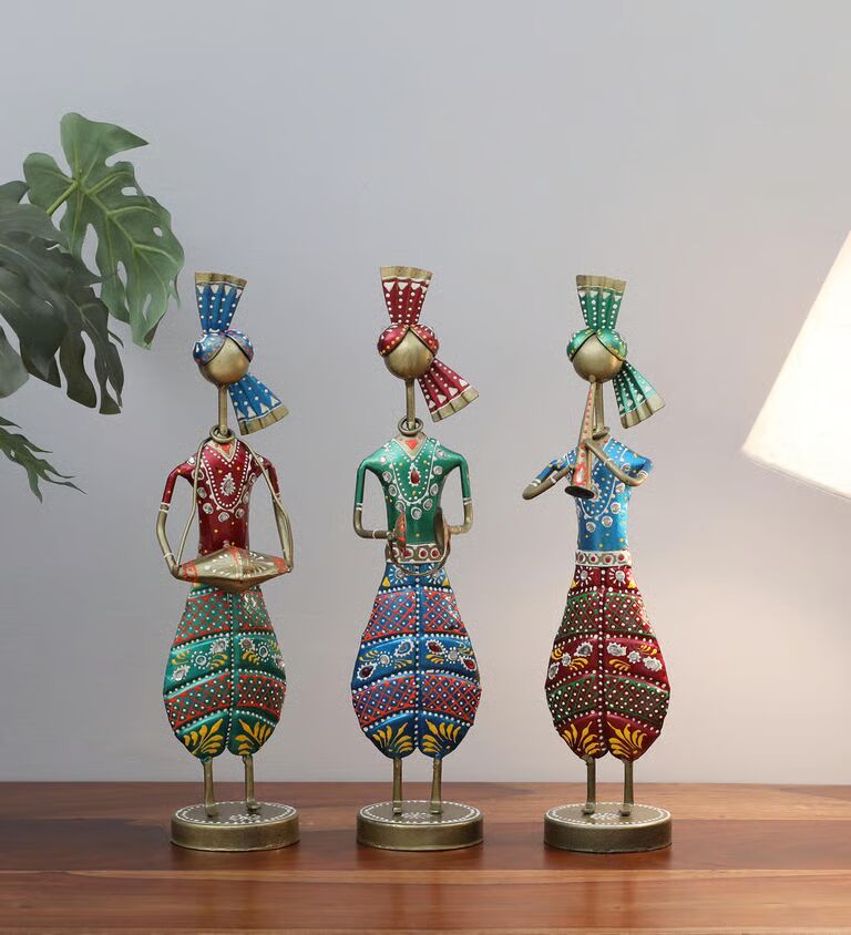 Punjabi Doll Set Of 3 Multicolour Iron Figurines